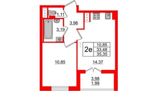 Квартира в ЖК 'Чкалов', 1 комнатная, 35.35 м², 9 этаж