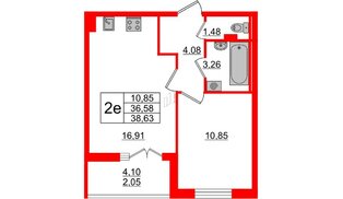 Квартира в ЖК 'Чкалов', 1 комнатная, 38.63 м², 2 этаж