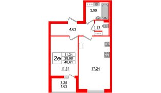 Квартира в ЖК 'Чкалов', 1 комнатная, 40.61 м², 5 этаж
