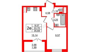 Квартира в ЖК 'Чкалов', 1 комнатная, 35.69 м², 9 этаж