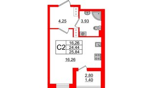 Квартира в ЖК 'Чкалов', студия, 25.84 м², 5 этаж