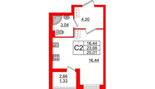 Квартира в ЖК 'Чкалов', студия, 25.01 м², 6 этаж