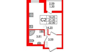 Квартира в ЖК 'Чкалов', студия, 22.9 м², 7 этаж