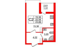Квартира в ЖК 'Чкалов', студия, 23.89 м², 12 этаж