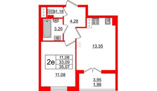 Квартира в ЖК 'Чкалов', 1 комнатная, 35.07 м², 7 этаж