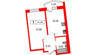 Квартира в ЖК 'Звёзды Столиц', 1 комнатная, 41.45 м², 2 этаж