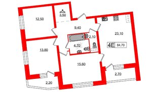 Квартира в ЖК 'Звёзды Столиц', 3 комнатная, 84.7 м², 2 этаж