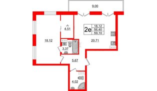 Квартира в ЖК ID Парк Победы, 1 комнатная, 59.1 м², 9 этаж