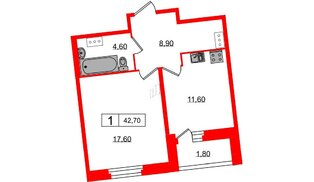 Квартира в ЖК 'Звёзды Столиц', 1 комнатная, 44.07 м², 5 этаж
