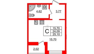 Квартира в ЖК ID Кудрово, студия, 25.1 м², 2 этаж