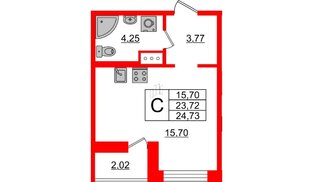 Квартира в ЖК ID Кудрово, студия, 24.73 м², 9 этаж