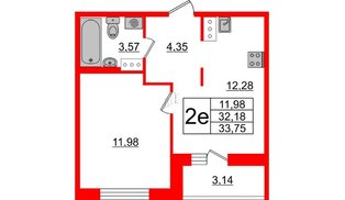 Квартира в ЖК ID Кудрово, 1 комнатная, 33.75 м², 2 этаж