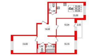 Квартира в ЖК ID Кудрово, 3 комнатная, 69.68 м², 8 этаж