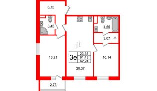 Квартира в ЖК ИЛОНА, 2 комнатная, 61.43 м², 8 этаж