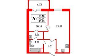 Квартира в ЖК ИЛОНА, 1 комнатная, 42.54 м², 6 этаж