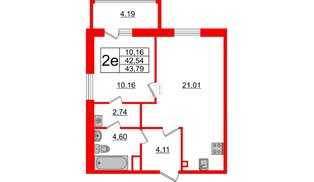 Квартира в ЖК ИЛОНА, 1 комнатная, 43.79 м², 9 этаж