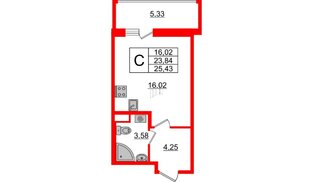 Квартира в ЖК ИЛОНА, студия, 23.84 м², 6 этаж