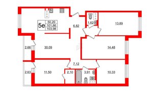 Квартира в ЖК ID Кудрово, 4 комнатная, 103.98 м², 12 этаж