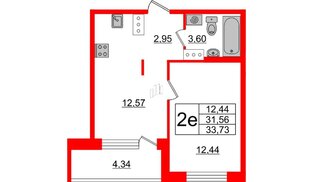 Квартира в ЖК ID Кудрово, 1 комнатная, 33.73 м², 2 этаж