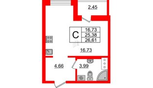Квартира в ЖК ID Кудрово, студия, 26.61 м², 3 этаж