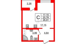 Квартира в ЖК ID Кудрово, студия, 26.91 м², 3 этаж
