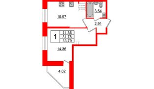 Квартира в ЖК Живи в Рыбацком, 1 комнатная, 33.79 м², 8 этаж