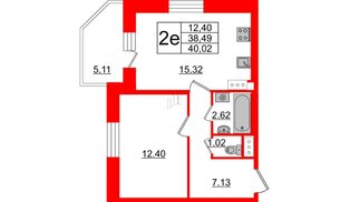 Квартира в ЖК Живи в Рыбацком, 1 комнатная, 40.02 м², 3 этаж