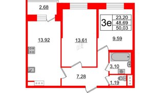 Квартира в ЖК Живи в Рыбацком, 2 комнатная, 50.03 м², 3 этаж
