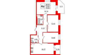 Квартира в ЖК Живи в Рыбацком, 3 комнатная, 76.93 м², 3 этаж