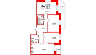 Квартира в ЖК Живи в Рыбацком, 3 комнатная, 78.49 м², 10 этаж