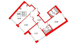 Квартира в ЖК Морская набережная.SeaView 2, 3 комнатная, 75.11 м², 2 этаж