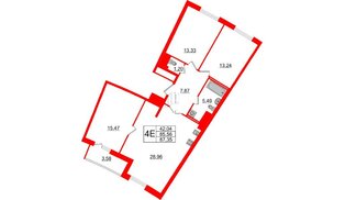 Квартира в ЖК Морская набережная.SeaView 2, 3 комнатная, 87.35 м², 14 этаж