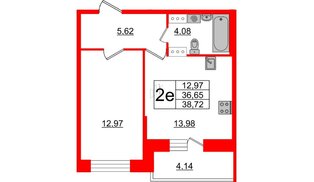 Квартира в ЖК Живи в Рыбацком, 1 комнатная, 38.72 м², 3 этаж