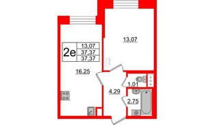 Квартира в ЖК Живи в Рыбацком, 1 комнатная, 37.37 м², 1 этаж