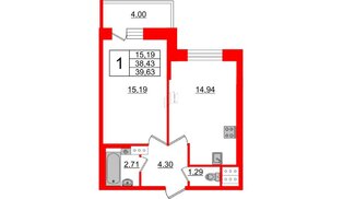Квартира в ЖК Живи в Рыбацком, 1 комнатная, 39.63 м², 2 этаж