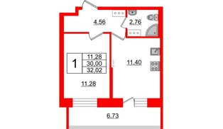 Квартира в ЖК Живи в Рыбацком, 1 комнатная, 32.02 м², 3 этаж