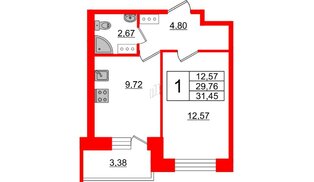 Квартира в ЖК Живи в Рыбацком, 1 комнатная, 31.45 м², 3 этаж