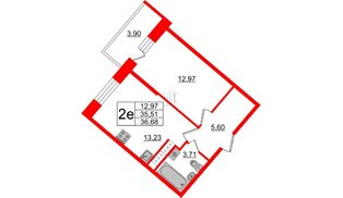 Квартира в ЖК Живи в Рыбацком, 1 комнатная, 36.68 м², 4 этаж
