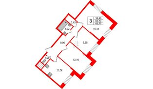 Квартира в ЖК Живи в Рыбацком, 3 комнатная, 65.77 м², 1 этаж
