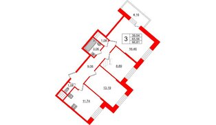 Квартира в ЖК Живи в Рыбацком, 3 комнатная, 66.81 м², 4 этаж