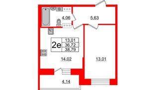 Квартира в ЖК Живи в Рыбацком, 1 комнатная, 38.79 м², 3 этаж