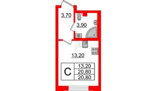 Квартира в ЖК Цивилизация на Неве, студия, 20.8 м², 2 этаж