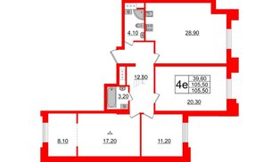 Квартира в ЖК Цивилизация на Неве, 3 комнатная, 105.5 м², 3 этаж