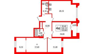 Квартира в ЖК Цивилизация на Неве, 3 комнатная, 103.6 м², 7 этаж
