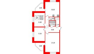Квартира в ЖК Живи в Рыбацком, 3 комнатная, 79.58 м², 2 этаж