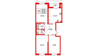 Квартира в ЖК Цивилизация на Неве, 3 комнатная, 89.4 м², 15 этаж