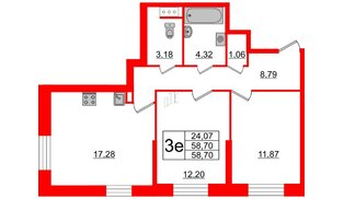 Квартира в ЖК Живи в Рыбацком, 2 комнатная, 58.7 м², 1 этаж