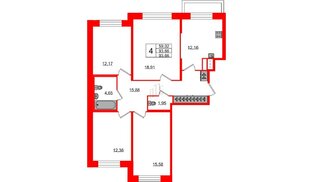 Квартира в ЖК Сандей, 4 комнатная, 93.66 м², 1 этаж