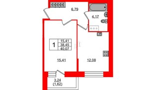 Квартира в ЖК Сандей, 1 комнатная, 40.07 м², 4 этаж