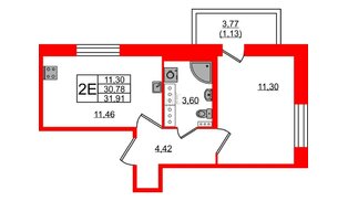 Квартира в ЖК Новое Колпино, 1 комнатная, 31.91 м², 6 этаж